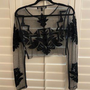 Black Sheer Blouse with Applique Details